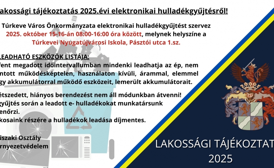 Lakossági tájékoztatás 2025.évi elektronikai hulladékgyűjtésről